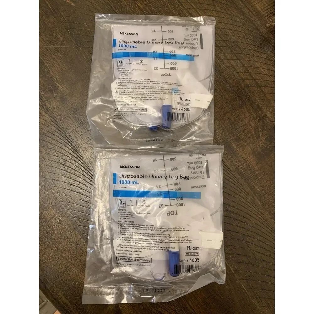 McKesson 4605 Urinary Leg Bag Anti-Reflux Valve Sterile 1000 ml Vinyl‎ Set Of 2